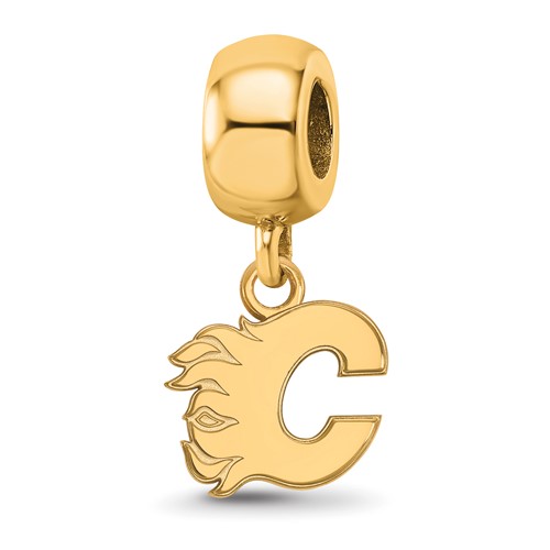 Sterling Silver Gold-plated Nhl LogoArt Calgary Flames Letter C Extra Small Dangle Bead