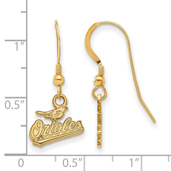 Sterling Silver Gold Plated Major League Baseball LogoArt Baltimore Orioles Dangle Earrings