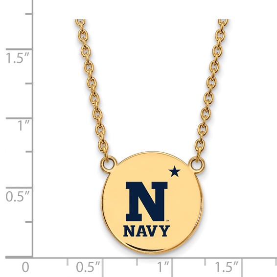 Sterling Silver Gold-plated LogoArt US Naval Academy Large Enameled Disc Pendant 18 inch Necklace