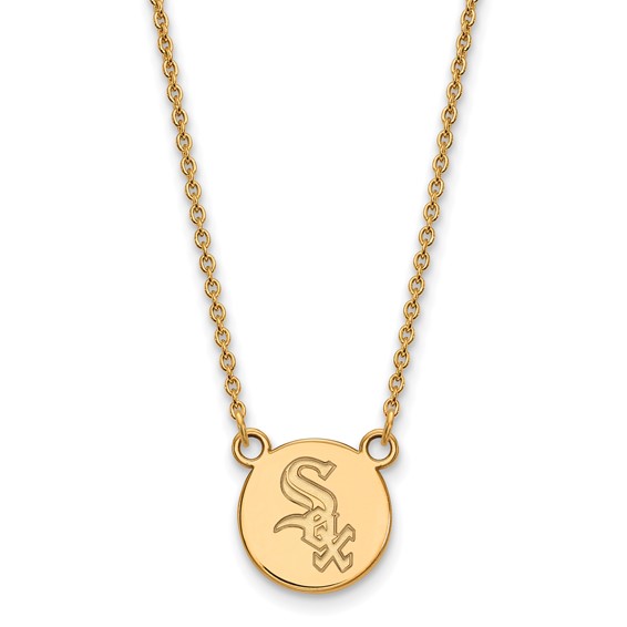Sterling Silver Gold Plated Major League Baseball LogoArt Chicago White Sox Disc Necklace