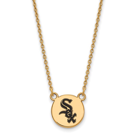 Sterling Silver Gold Plated Major League Baseball LogoArt Chicago White Sox Enamel Necklace