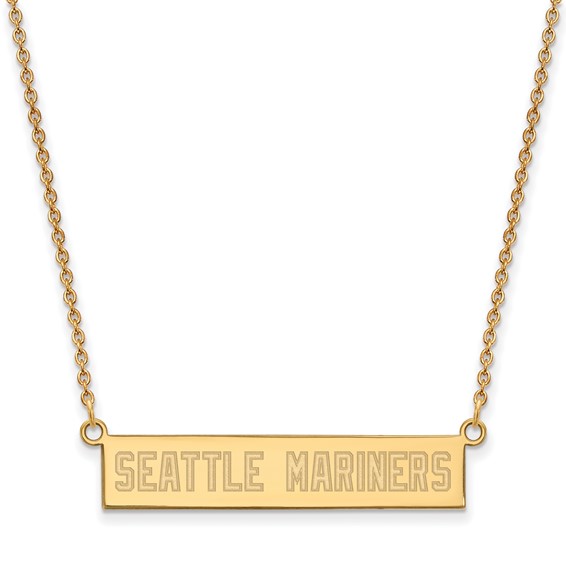 Sterling Silver Gold Plated Major League Baseball LogoArt Seattle Mariners Bar Necklace