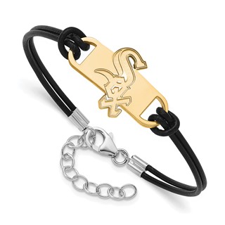 Sterling Silver Gold Plated Major League Baseball LogoArt Chicago White Sox Leather Bracelet