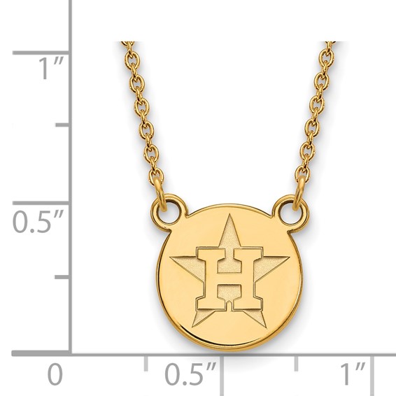 Sterling Silver Gold Plated Major League Baseball LogoArt Houston Astros Disc Necklace