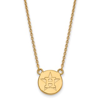 Sterling Silver Gold Plated Major League Baseball LogoArt Houston Astros Disc Necklace