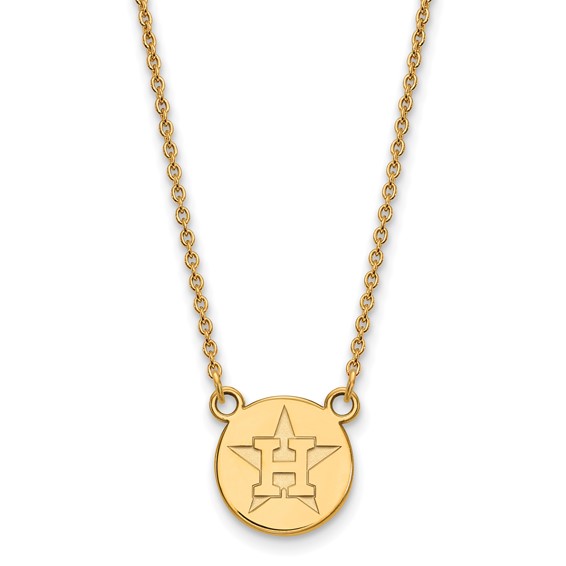 Sterling Silver Gold Plated Major League Baseball LogoArt Houston Astros Disc Necklace
