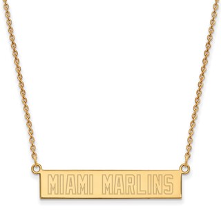 Sterling Silver Gold Plated Major League Baseball LogoArt Miami Marlins Small Bar Necklace