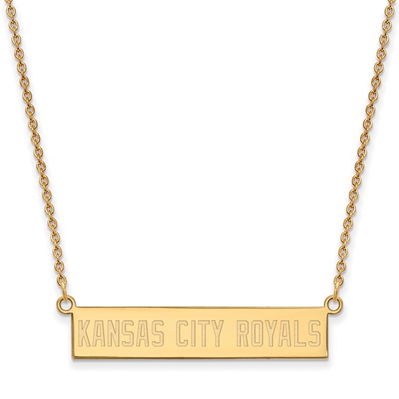 Sterling Silver Gold Plated Major League Baseball LogoArt Kansas City Royals Bar Necklace