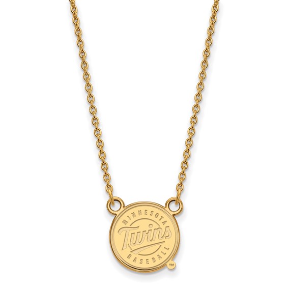 14k Gold Major League Baseball LogoArt Minnesota Twins Baseball Small Pendant Necklace
