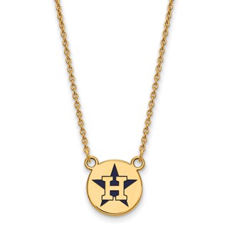 Sterling Silver Gold Plated Major League Baseball LogoArt Houston Astros Enamel Necklace