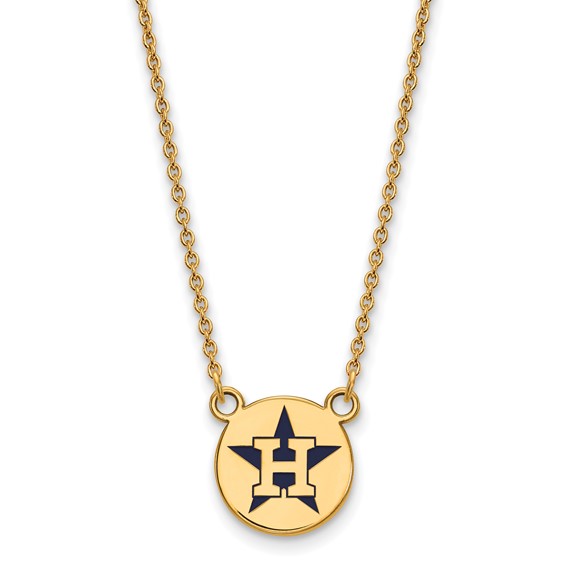 Sterling Silver Gold Plated Major League Baseball LogoArt Houston Astros Enamel Necklace