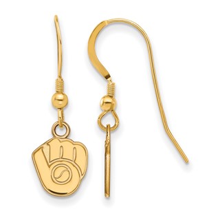 Sterling Silver Gold Plated Major League Baseball LogoArt Milwaukee Brewers Dangle Earrings