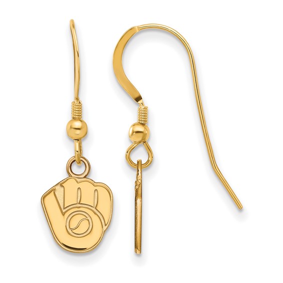 Sterling Silver Gold Plated Major League Baseball LogoArt Milwaukee Brewers Dangle Earrings