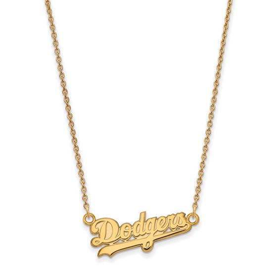 Sterling Silver Gold Plated Major League Baseball LogoArt Los Angeles Dodgers Pendant Necklace