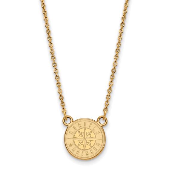 Sterling Silver Gold Plated Major League Baseball LogoArt Seattle Mariners Pendant Necklace