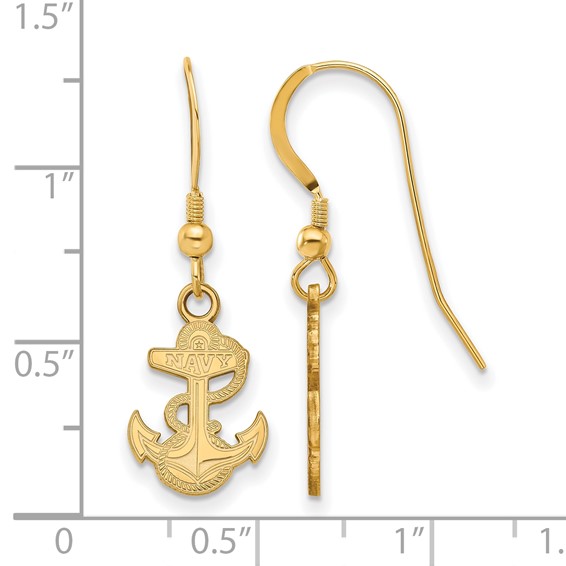 Sterling Silver Gold-plated LogoArt US Naval Academy Anchor Small Dangle Wire Earrings