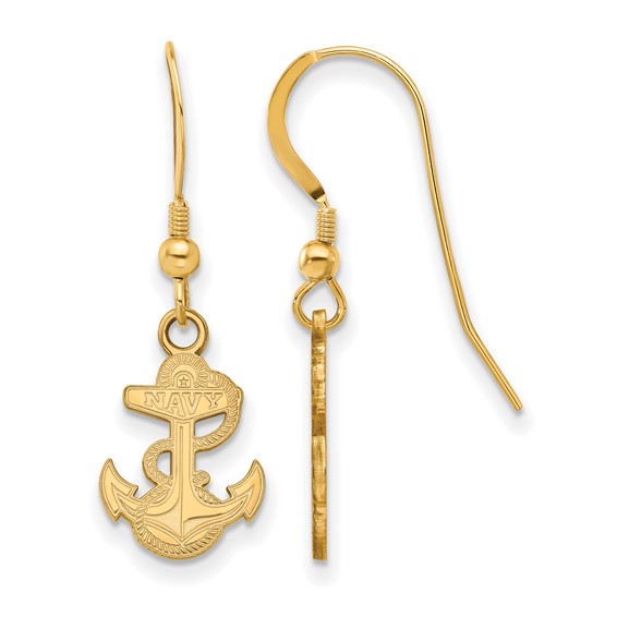 Sterling Silver Gold-plated LogoArt US Naval Academy Anchor Small Dangle Wire Earrings