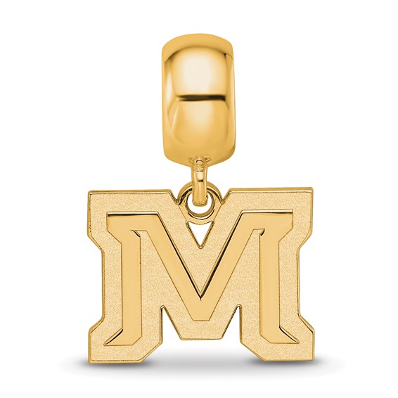 Sterling Silver Gold-plated LogoArt Montana State University Letter M Small Dangle Bead Charm