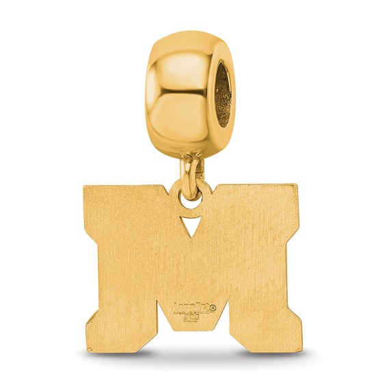 Sterling Silver Gold-plated LogoArt Montana State University Letter M Small Dangle Bead Charm