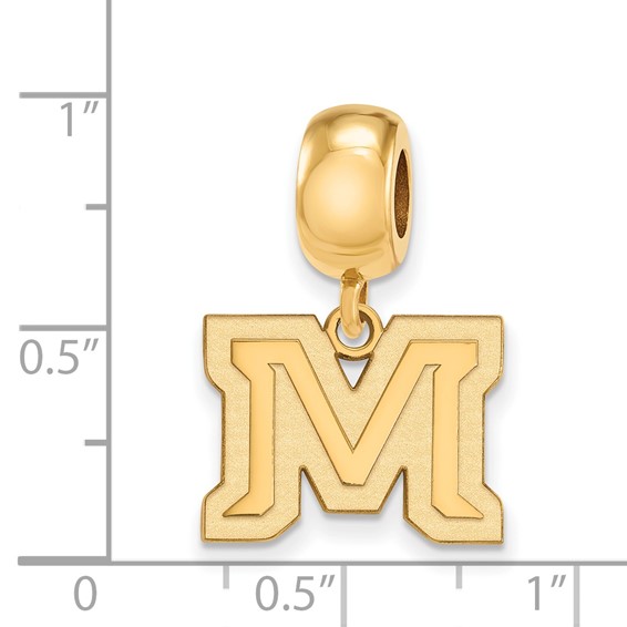 Sterling Silver Gold-plated LogoArt Montana State University Letter M Small Dangle Bead Charm