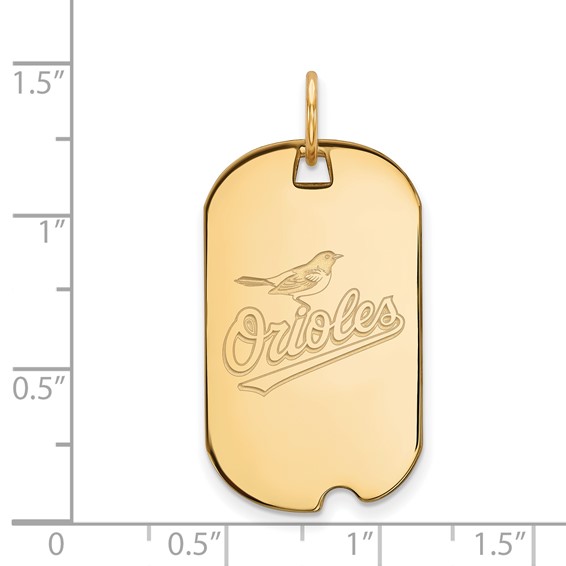 Sterling Silver Gold Plated Major League Baseball LogoArt Baltimore Orioles Dog Tag Pendant