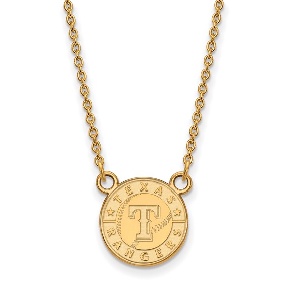 Sterling Silver Gold Plated Major League Baseball LogoArt Texas Rangers Pendant Necklace
