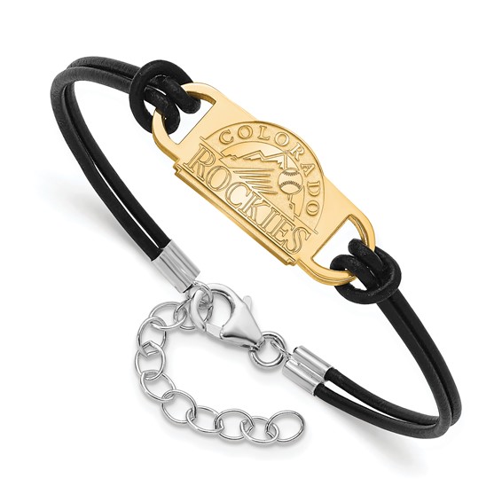Sterling Silver Gold Plated Major League Baseball LogoArt Colorado Rockies Small Center Wire Bangle