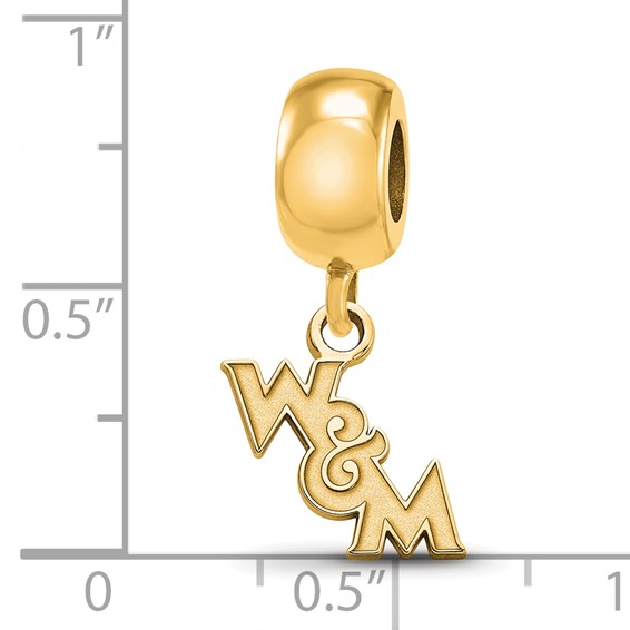 Sterling Silver Gold-plated LogoArt College of William and Mary Extra Small Dangle Bead Charm