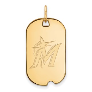 Sterling Silver Gold Plated Major League Baseball LogoArt Miami Marlins Dog Tag Pendant