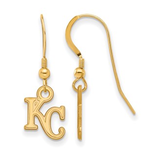 Sterling Silver Gold Plated Major League Baseball LogoArt Kansas City Royals Dangle Earrings