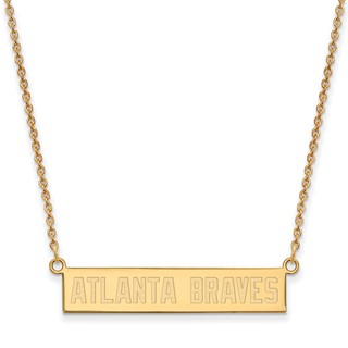 Sterling Silver Gold Plated Major League Baseball LogoArt Atlanta Braves Small Bar Necklace