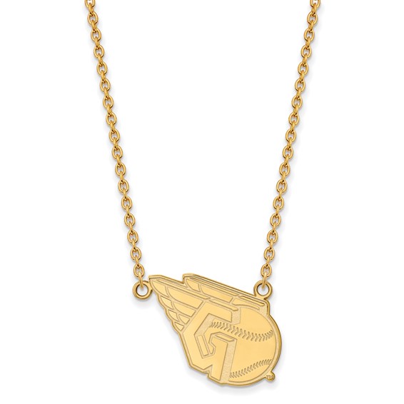 14k Gold Major League Baseball LogoArt Cleveland Guardians Logo Large Pendant w/Necklace