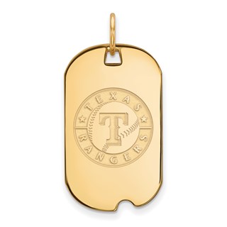 Sterling Silver Gold Plated Major League Baseball LogoArt Texas Rangers Small Dog Tag
