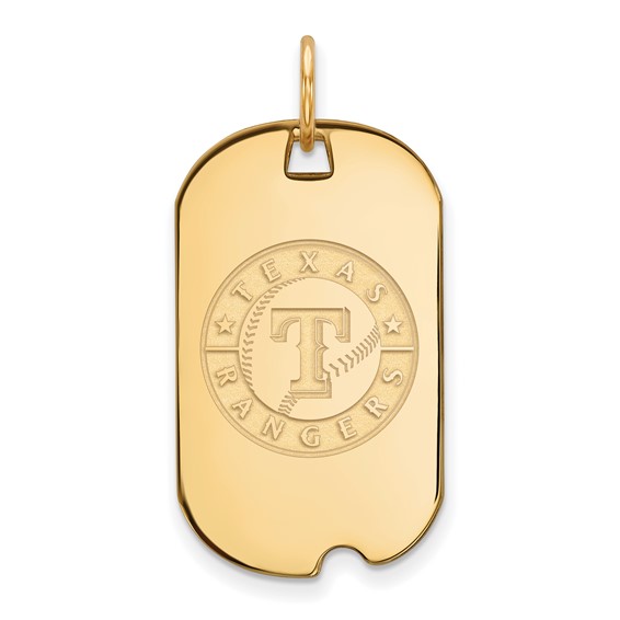 Sterling Silver Gold Plated Major League Baseball LogoArt Texas Rangers Small Dog Tag