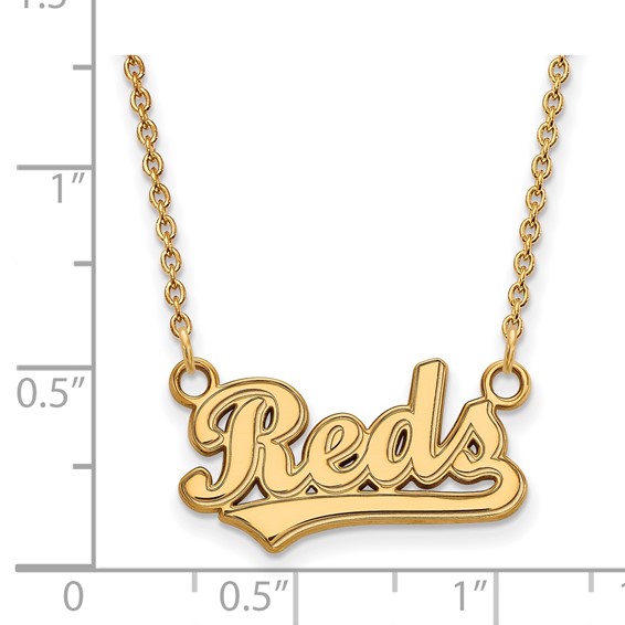 Sterling Silver Gold Plated Major League Baseball LogoArt Cincinnati Reds Pendant Necklace