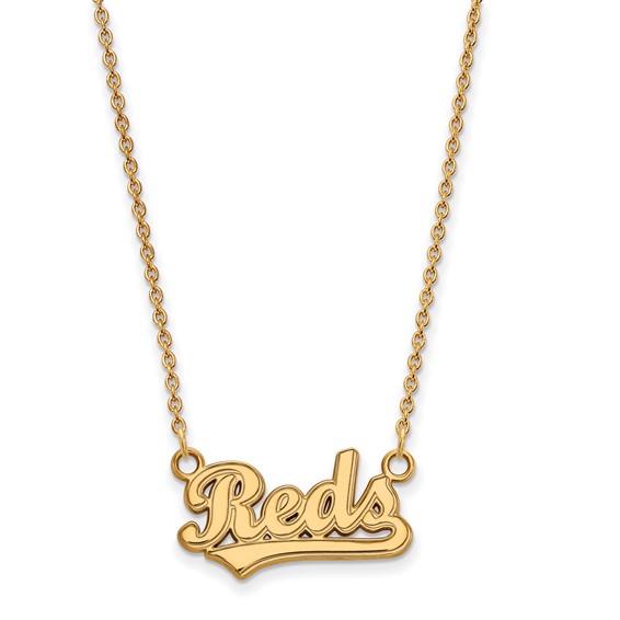 Sterling Silver Gold Plated Major League Baseball LogoArt Cincinnati Reds Pendant Necklace