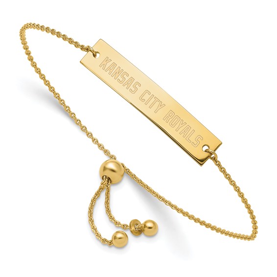 Sterling Silver Gold Plated Major League Baseball LogoArt Kansas City Royals Adjustable Bracelet