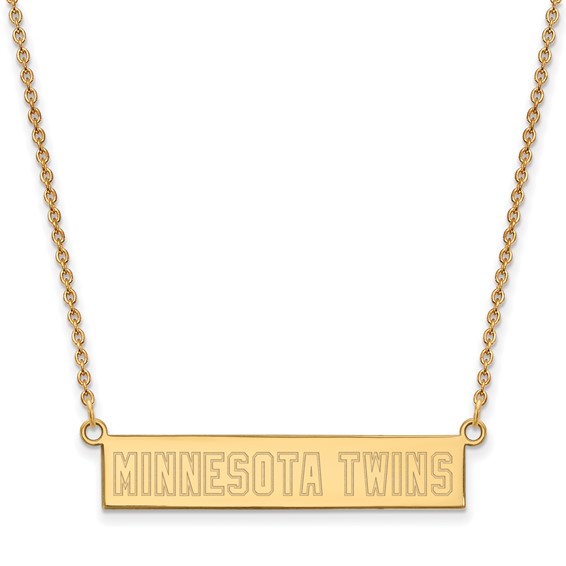 Sterling Silver Gold Plated Major League Baseball LogoArt Minnesota Twins Small Bar Necklace