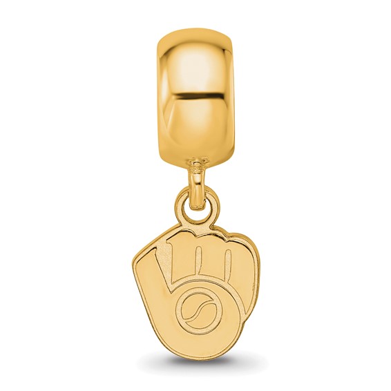 Sterling Silver Gold Plated Major League Baseball LogoArt Milwaukee Brewers Dangle Bead