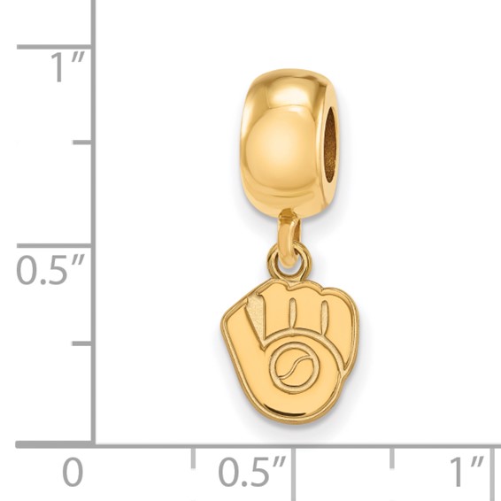 Sterling Silver Gold Plated Major League Baseball LogoArt Milwaukee Brewers Dangle Bead