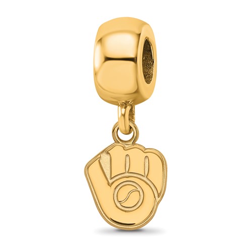 Sterling Silver Gold Plated Major League Baseball LogoArt Milwaukee Brewers Dangle Bead