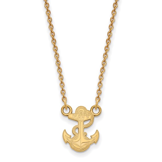 Sterling Silver Gold-plated LogoArt US Naval Academy Anchor Small Pendant 18 inch Necklace