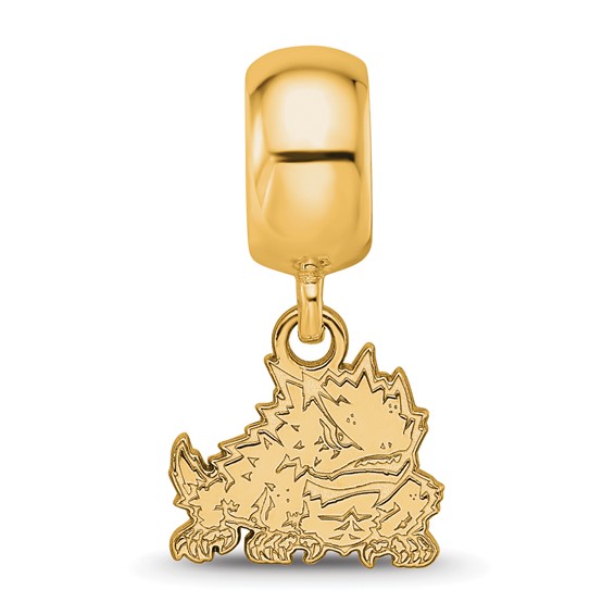 Sterling Silver Gold-plated LogoArt Texas Christian University Horned Frog Extra Small Dangle Bead Charm
