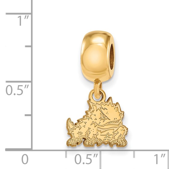Sterling Silver Gold-plated LogoArt Texas Christian University Horned Frog Extra Small Dangle Bead Charm