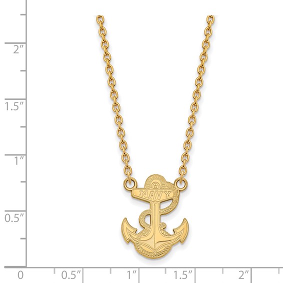 Sterling Silver Gold-plated LogoArt US Naval Academy Anchor Large Pendant 18 inch Necklace