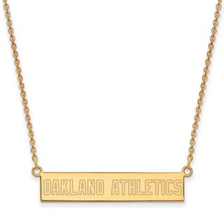 Sterling Silver Gold Plated Major League Baseball LogoArt Oakland Athletics Small Bar Necklace