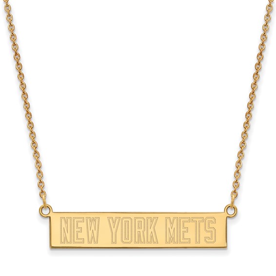Sterling Silver Gold Plated Major League Baseball LogoArt New York Mets Bar Necklace