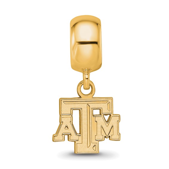 Sterling Silver Gold-plated LogoArt Texas A and M University T-A-M Extra Small Dangle Bead Charm