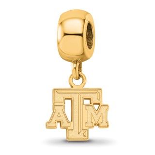 Sterling Silver Gold-plated LogoArt Texas A and M University T-A-M Extra Small Dangle Bead Charm