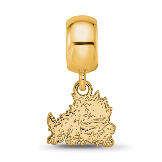 Sterling Silver Gold-plated LogoArt Texas Christian University Horned Frog Small Dangle Bead Charm